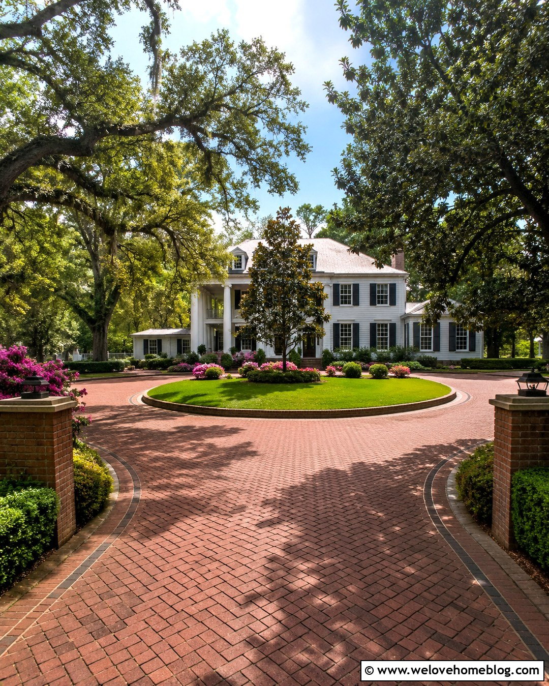 Historic Southern Colonial House Circular Brick Driveway - 20 Historic House With Brick Driveway Ideas