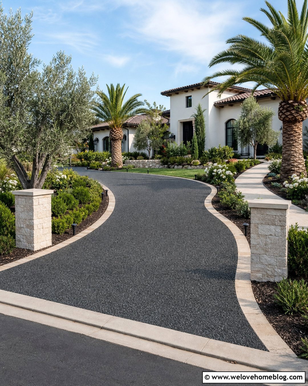 Hollywood Driveway With Dramatic Lighting - 20 Hollywood Driveway Ideas