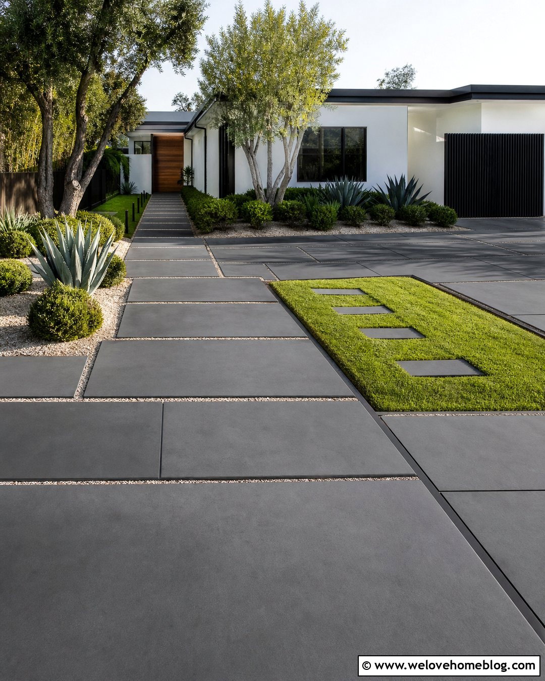 Hollywood Driveway With Geometric Pavers - 20 Hollywood Driveway Ideas