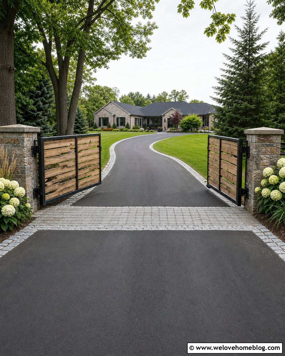 Horizontal Cedar Uneven Split Driveway Gate - 20 Uneven Split Driveway Gate Ideas