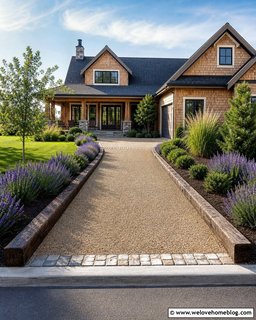 Horizontal Log Driveway Edging With Pea Gravel - 20 log driveway edging ideas