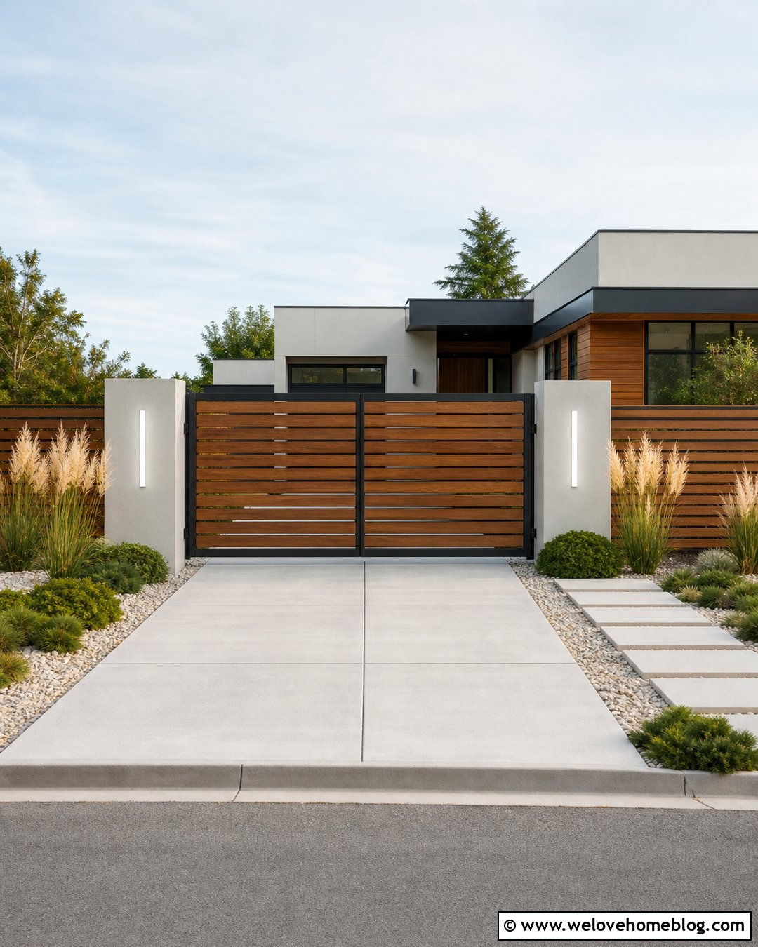 Horizontal Slat Driveway Gate - 45 Driveway Gate Ideas