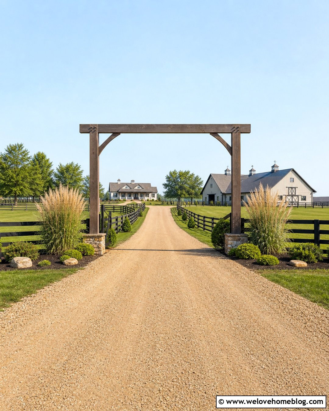 Horse Property Driveway Entrance With Paddock Fencing - 30 Acreage Landscaping Driveway Entrance Ideas