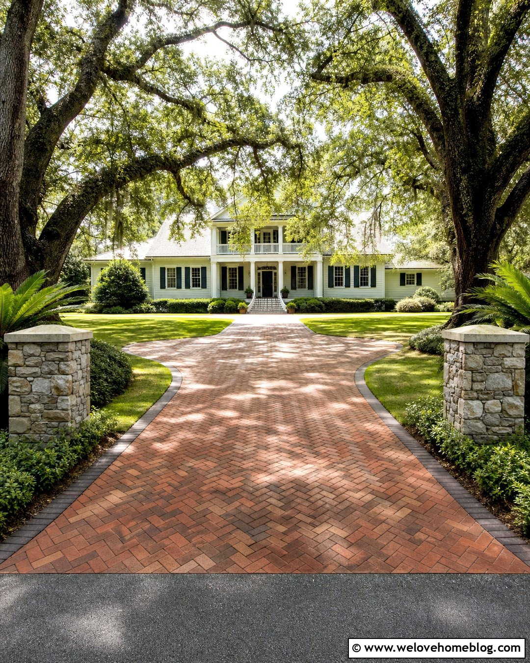 Horseshoe Brick Driveway With Live Oak Trees - 20 Driveway With Trees On Either Side Ideas