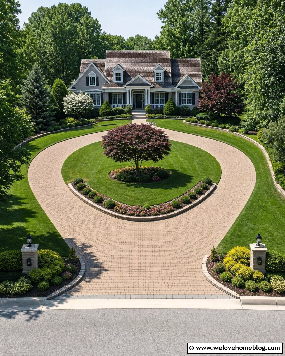 Horseshoe Driveway With A Central Lawn - 30 front yard driveway ideas