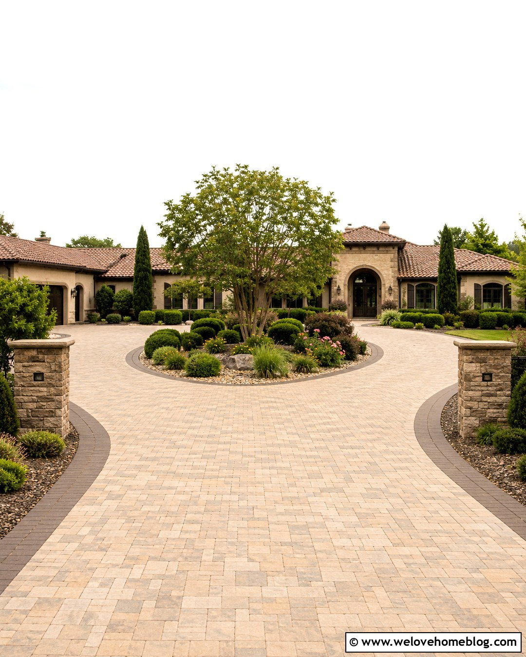 Horseshoe Driveway With A Landscape Center - 20 Creative Driveway Ideas