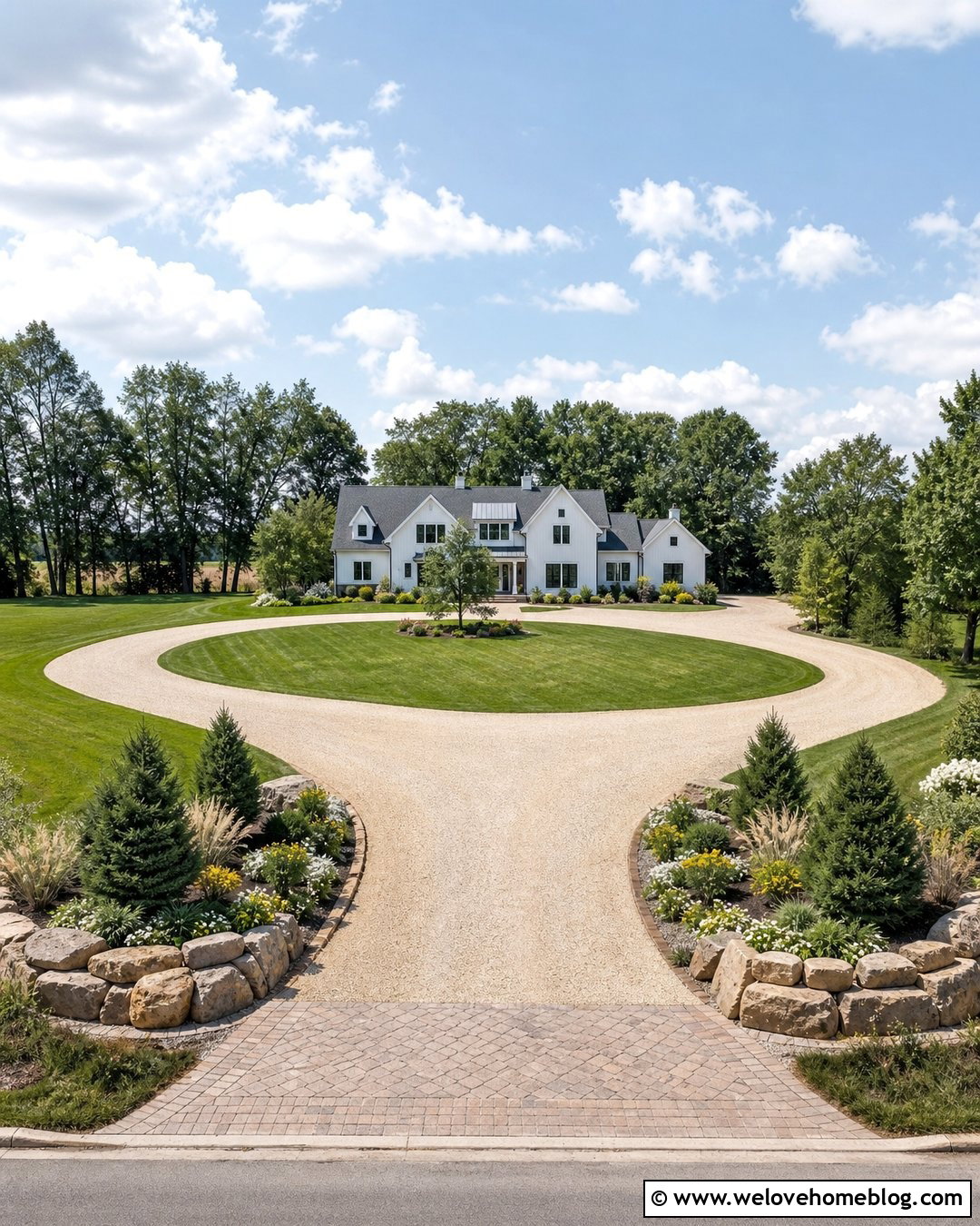 Horseshoe Driveway With Boulder Entrance Beds - 20 driveway boulder landscape ideas