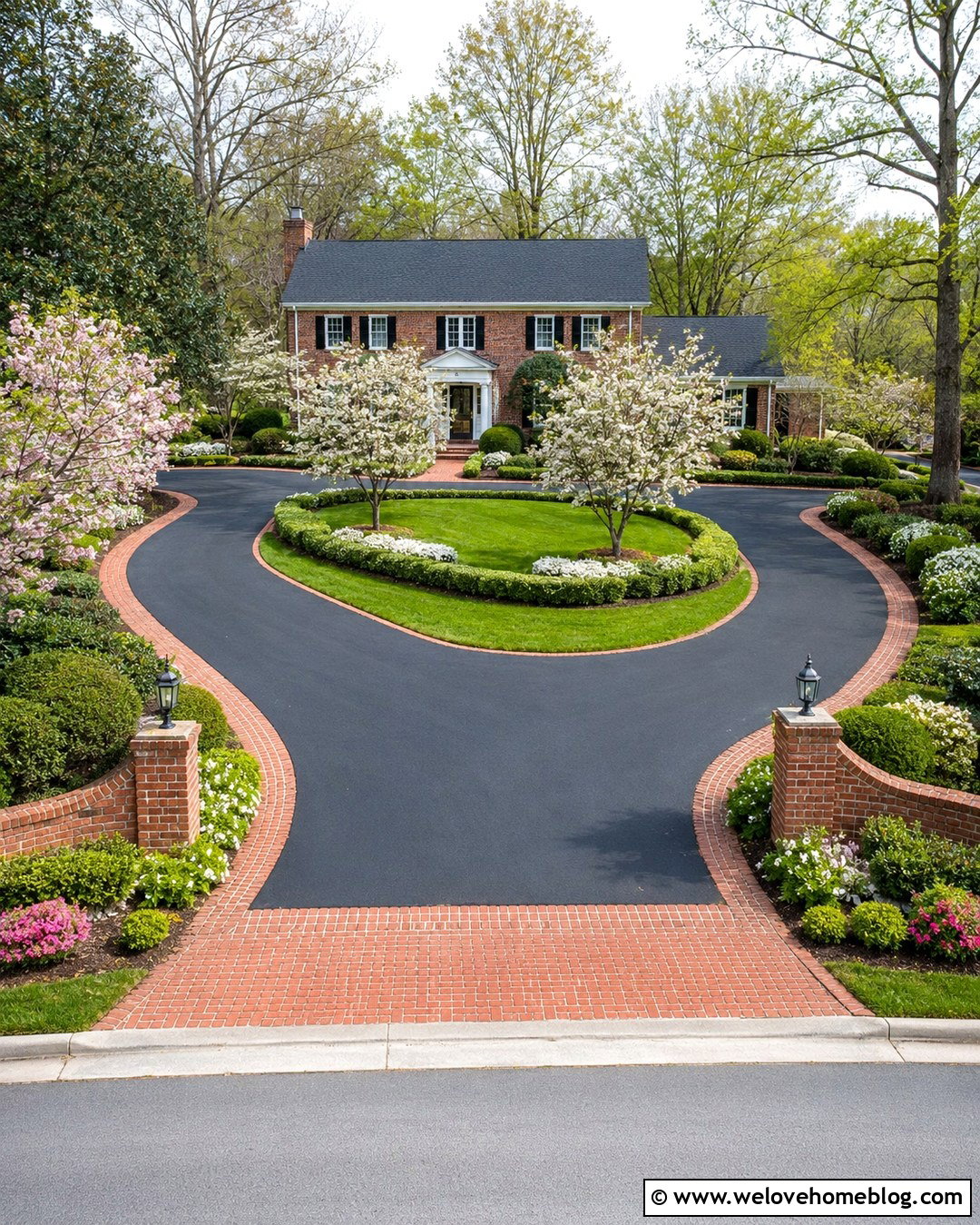 Horseshoe Driveway With Brick Apron - 20 Cool Driveways Ideas