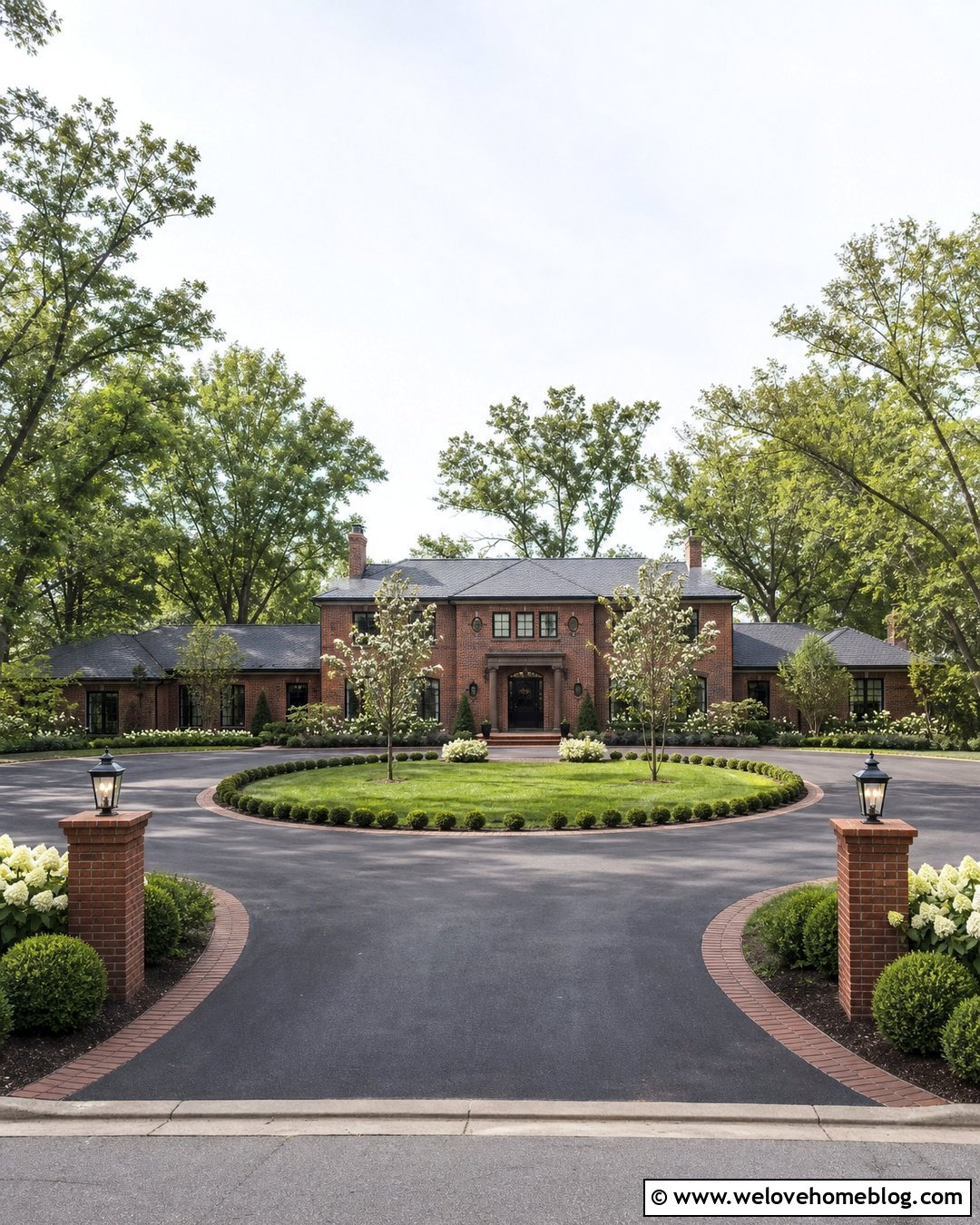 Horseshoe Driveway With Brick Entrance Pillars - 25 Dream Driveway Ideas