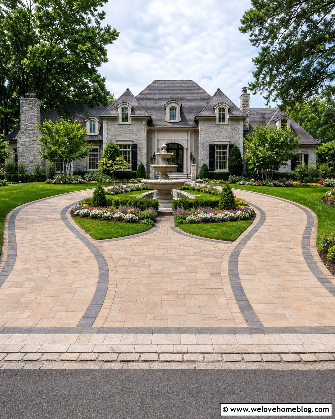 Horseshoe Driveway With Center Fountain - 25 Driveway With Fountain Ideas