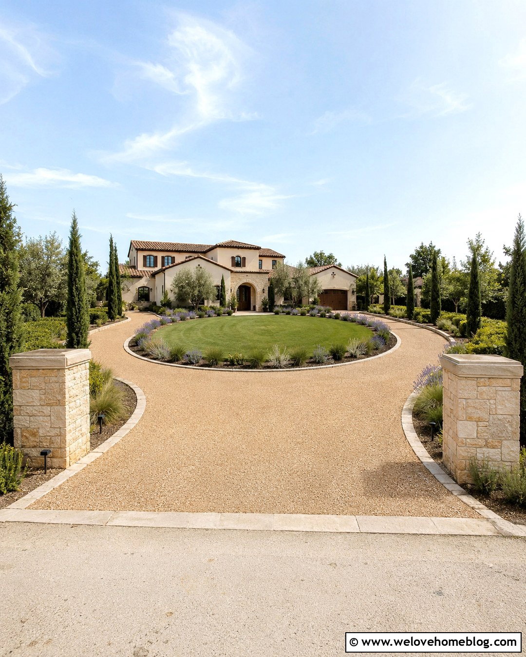 Horseshoe Driveway With Cypress Trees - 20 Summer Tree-Lined Driveway Ideas
