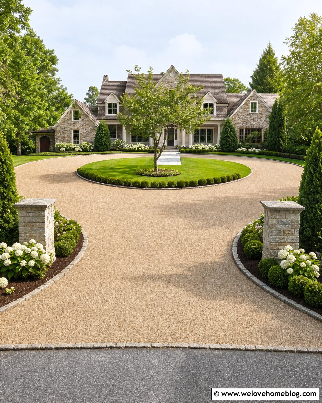 Horseshoe Driveway With Formal Entrance Landscaping - 25 Landscape Driveway Ideas
