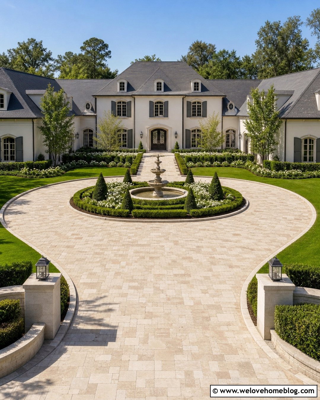 Horseshoe Driveway With Fountain Garden - 25 horseshoe driveway landscaping ideas