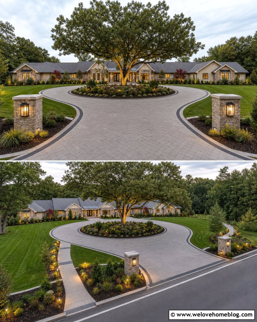 Horseshoe Driveway With Landscaped Island - 45 Driveway Design Ideas