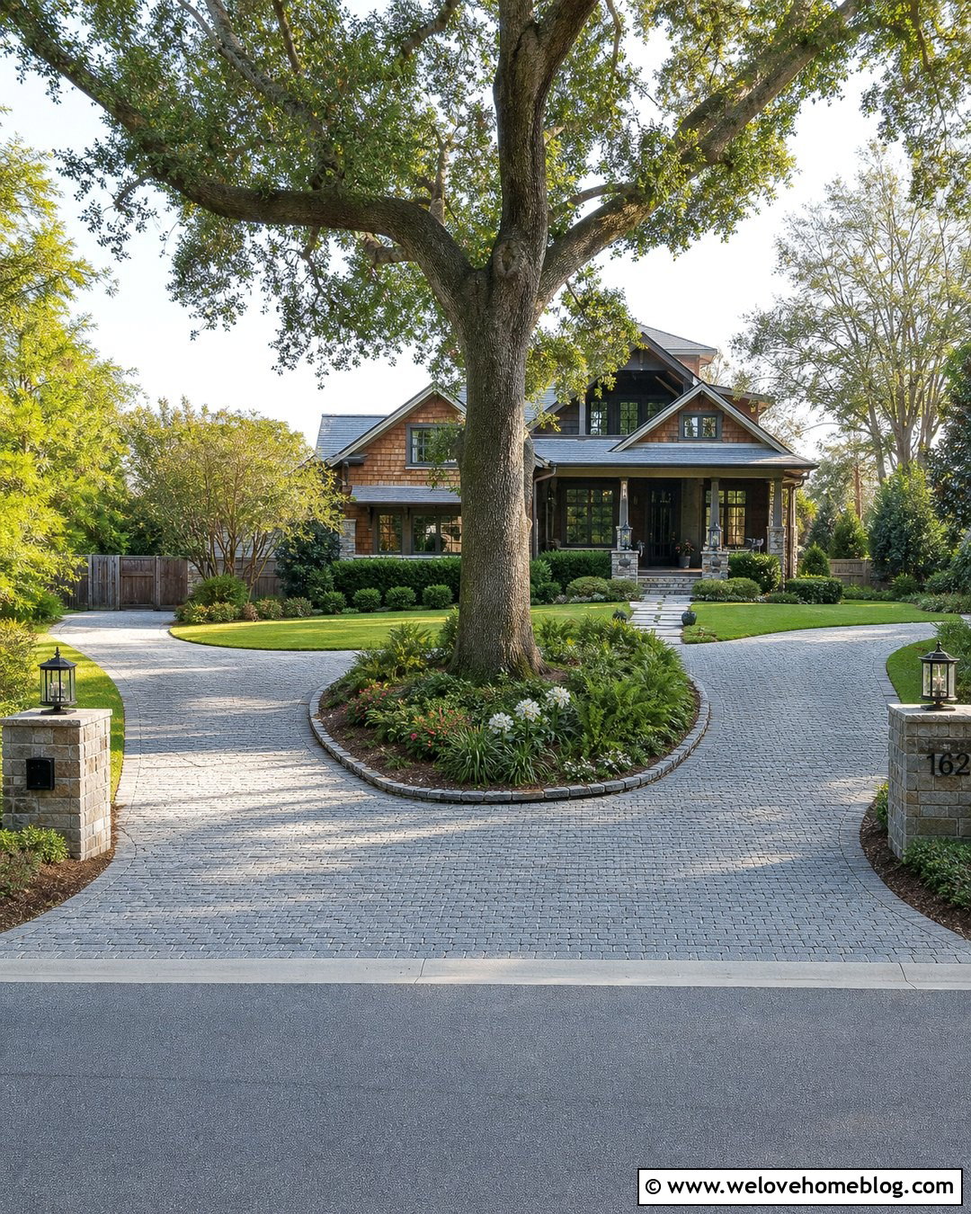 Horseshoe Driveway With Large Center Tree - 25 horseshoe driveway landscaping ideas