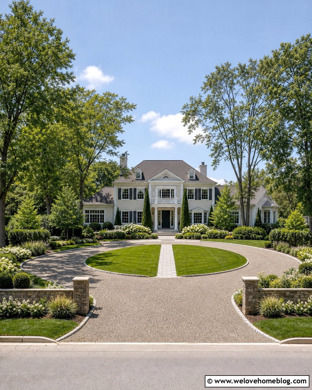 Horseshoe Driveway With Symmetrical Entrance Garden - 20 Driveway And Garden Ideas