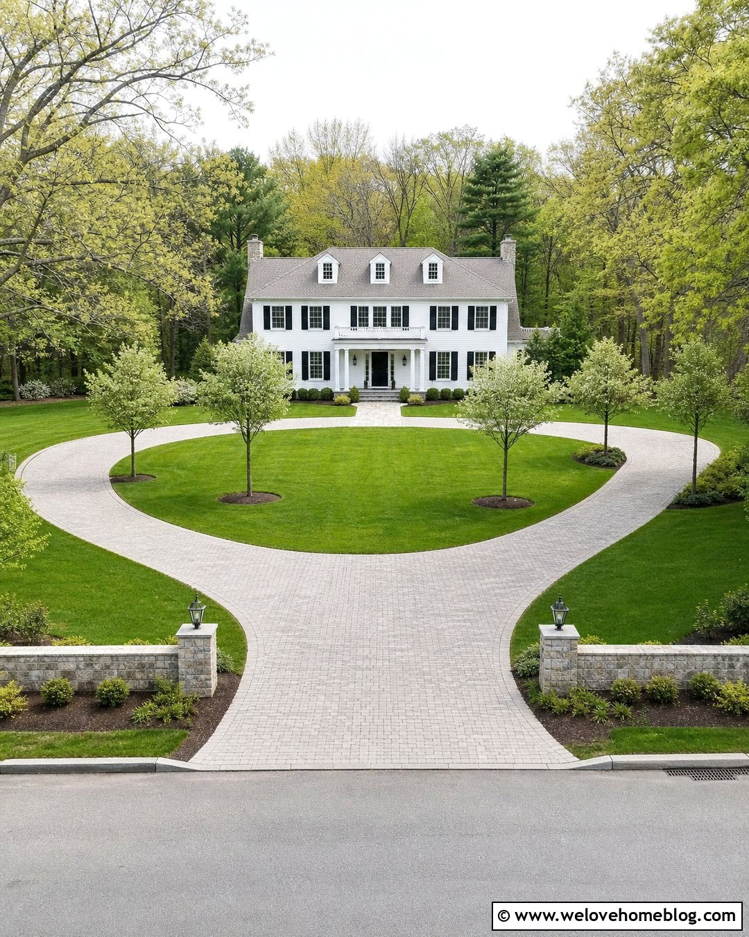 Horseshoe Driveway With Tree Lined Borders - 25 Elegant Driveway Ideas