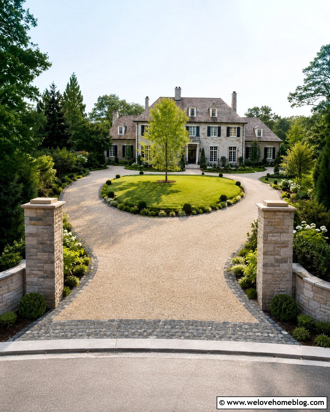 Horseshoe Geocell Driveway With Entrance Pillars - 20 Geocell Driveway Ideas