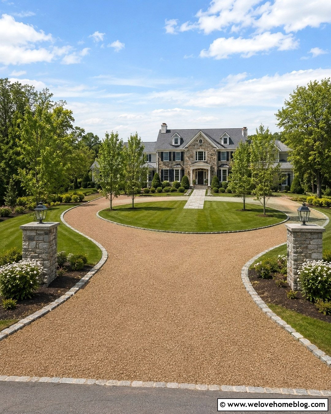 Horseshoe Geogrid Driveway With a Tree Lined Entrance - 20 Geogrid Driveway Ideas