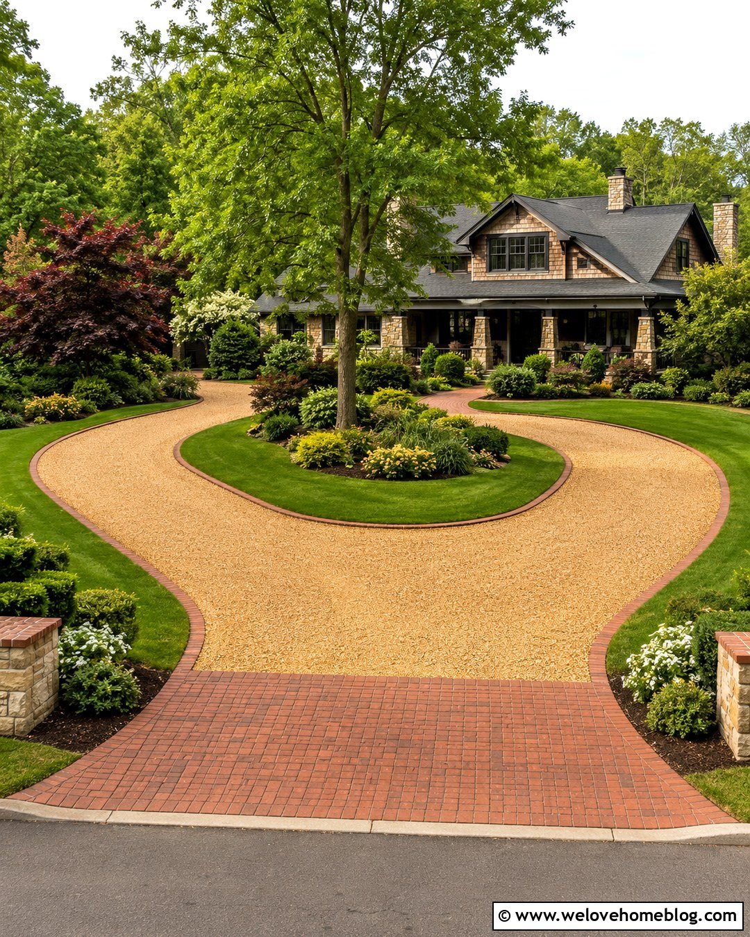 Horseshoe Gravel Driveway With Brick Edging - 20 Brick And Gravel Driveway Ideas
