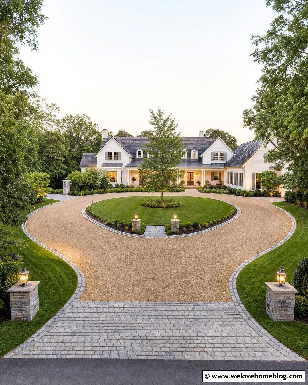 Horseshoe Gravel Driveway With Cobblestone Aprons - 20 Cobble And Gravel Driveway Ideas
