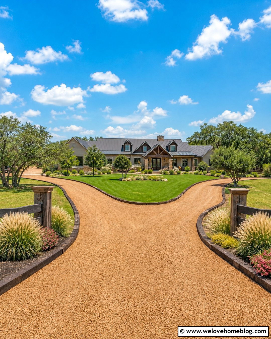 Horseshoe Gravel Driveway With Railroad Tie Edging - 20 Gravel Driveway Edging Railroad Ties Ideas