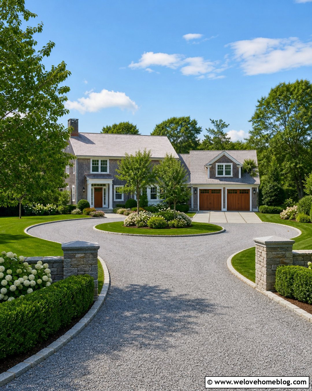 Horseshoe Gravel Driveway With Stone Edging - 20 large driveway design ideas