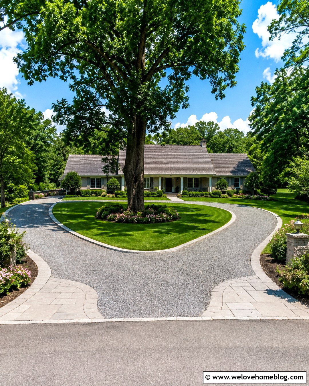 Horseshoe Gravel Driveway With Stone Pavers - 20 Gravel Driveway With Pavers Ideas