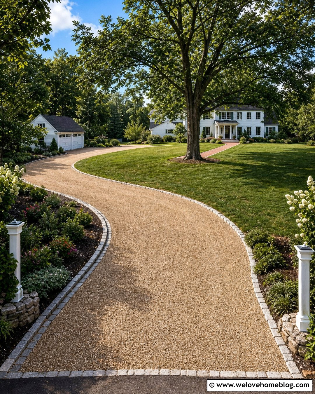 Horseshoe Gravel Front Driveway - 45 Front Driveway Ideas