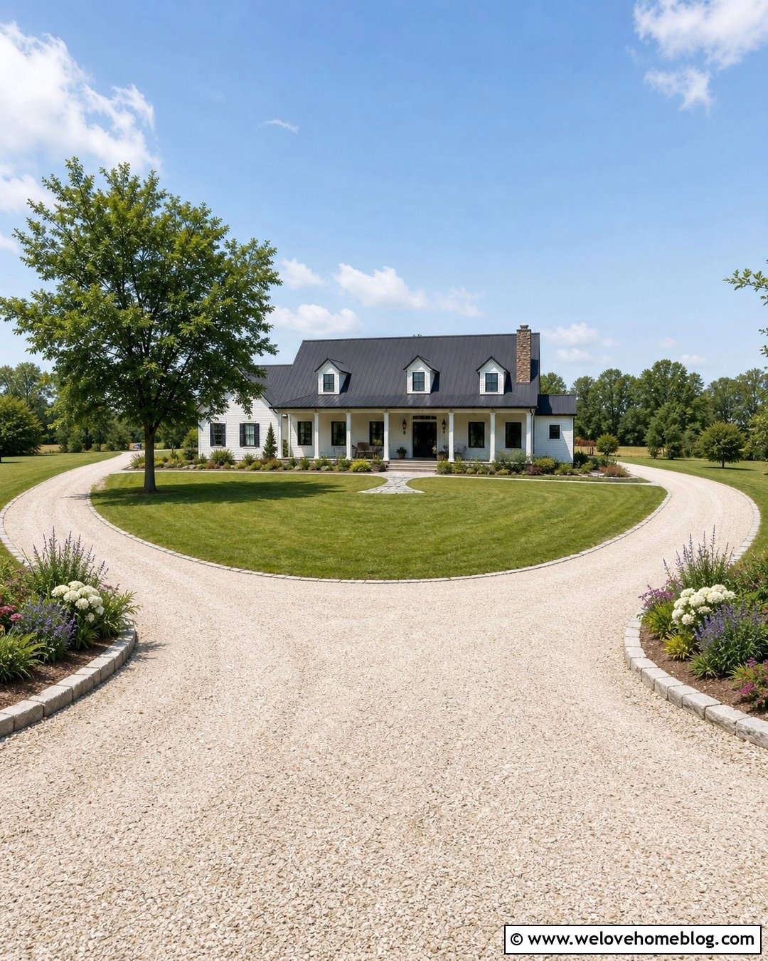 Horseshoe Roundabout Driveway With Open Lawn - 35 Roundabout Driveway Ideas