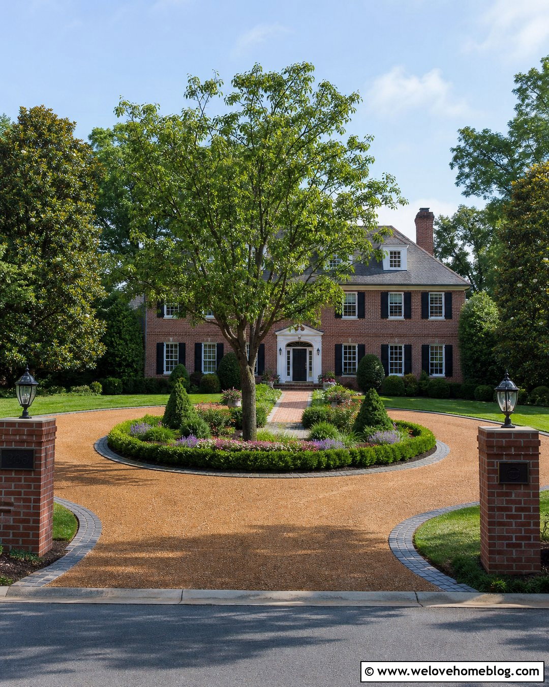 Horseshoe Sealed Gravel Driveway With Brick Pillars