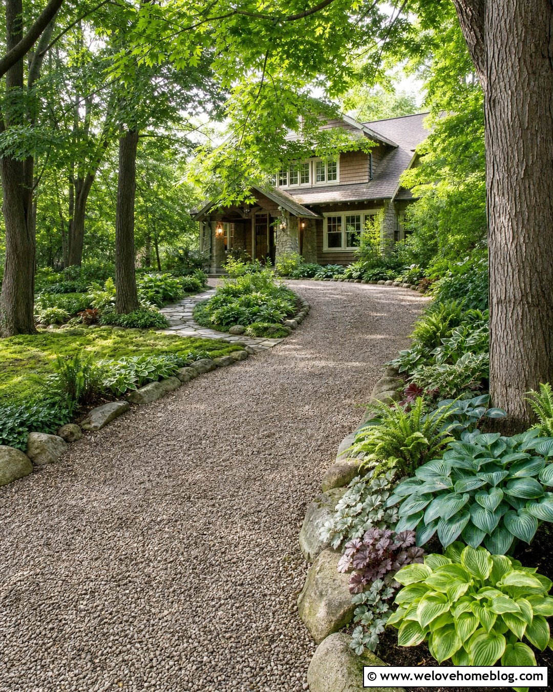 Hosta Lined Shaded Driveway - 20 lining driveway with plants ideas