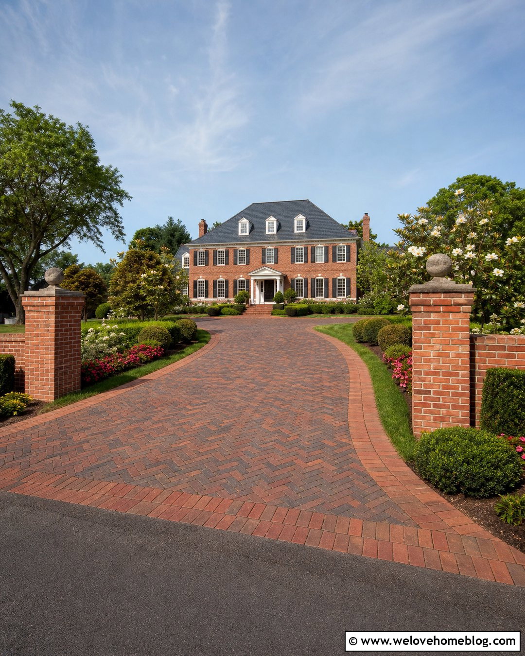 Huge Brick Driveway In Herringbone Pattern - 25 Huge Driveway Ideas
