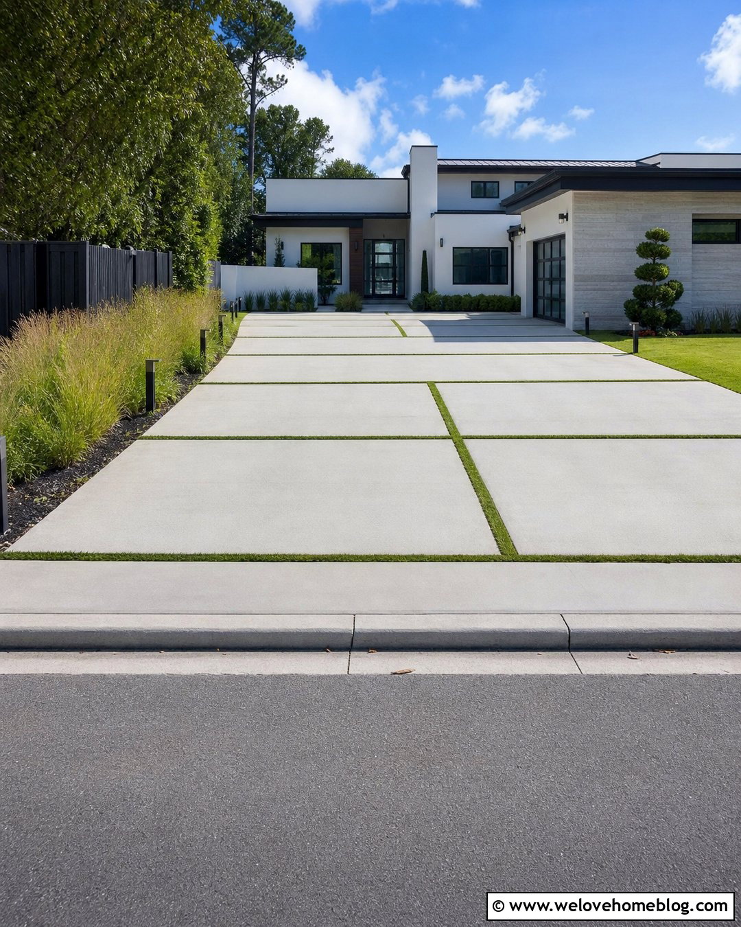 Huge Concrete Driveway With Grass Strips - 25 Huge Driveway Ideas