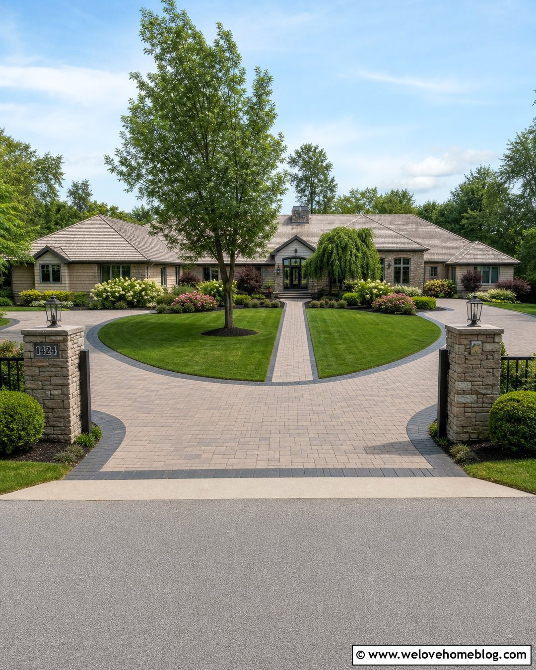 Huge Horseshoe Driveway With Center Garden - 25 Huge Driveway Ideas