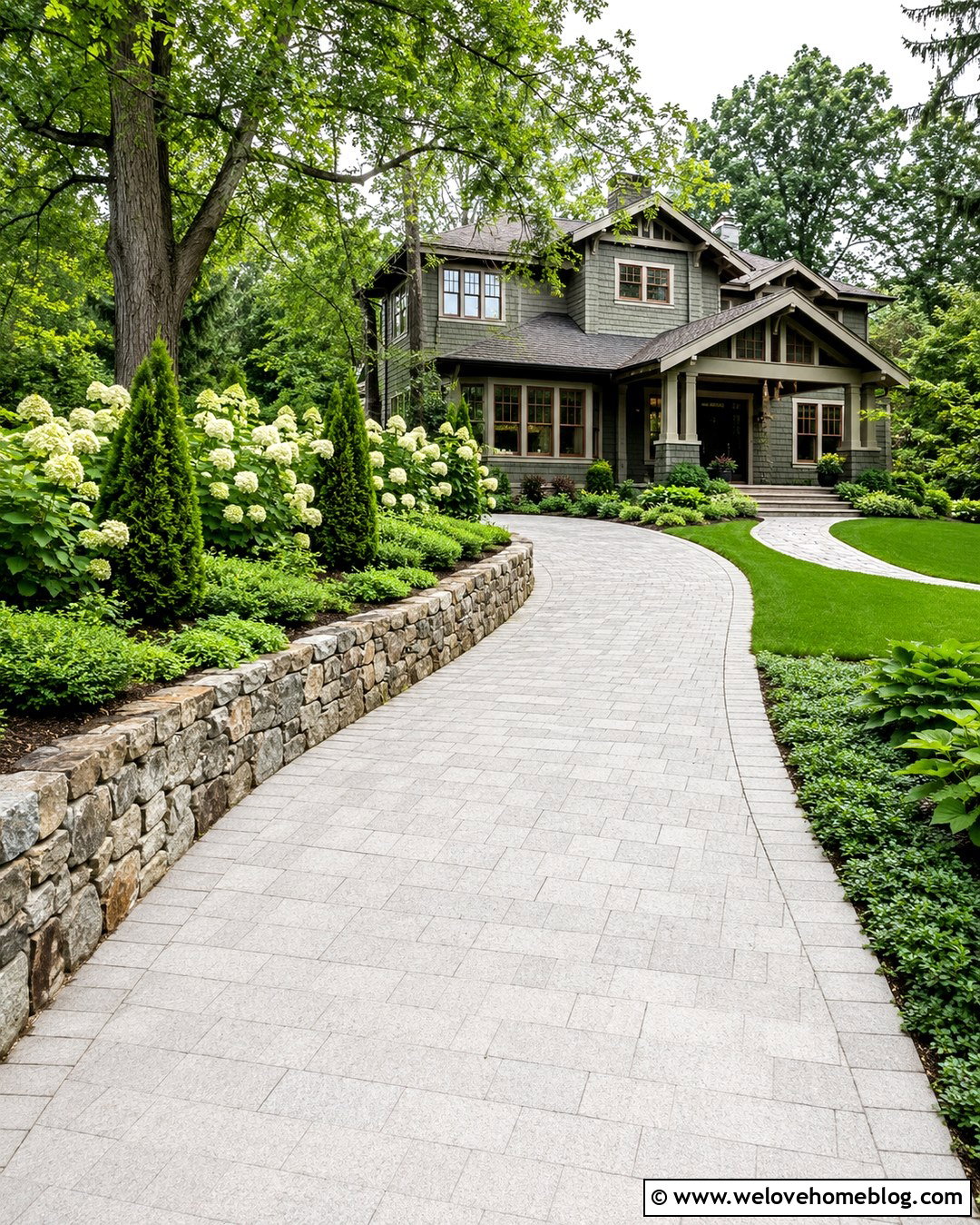 Hydrangea Border Sloped Driveway - 20 slope driveway landscaping ideas