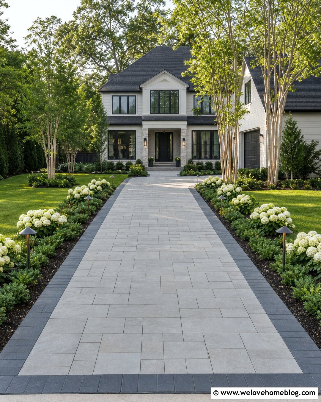 Hydrangea Driveway With Landscape Lighting - 20 Hydrangeas Driveway Ideas
