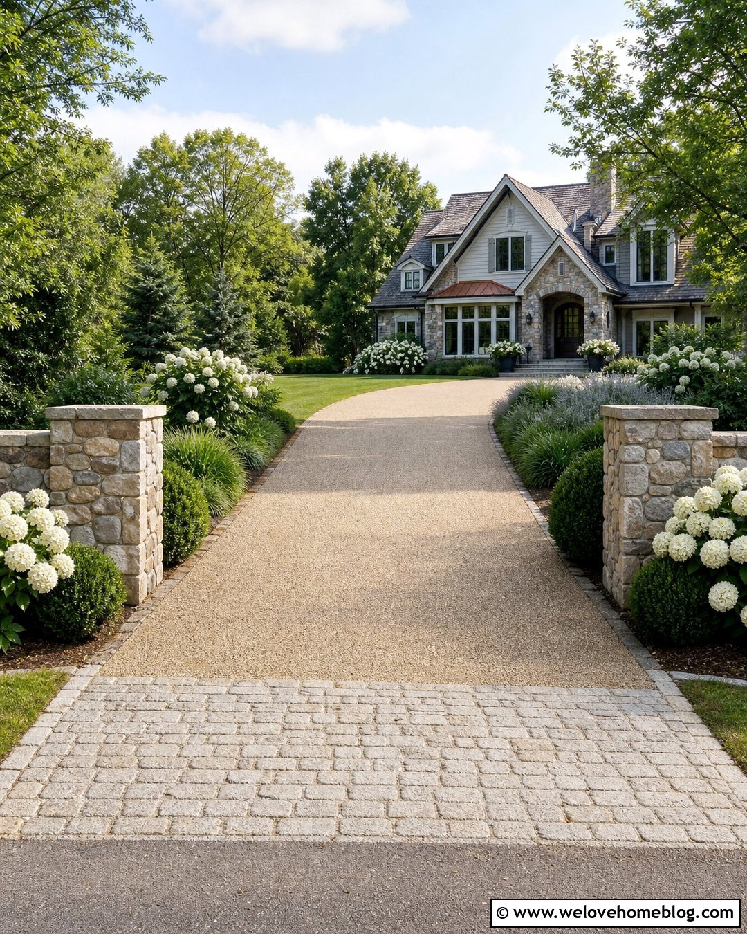 Hydrangea Driveway With Stone Pillars - 20 Hydrangeas Driveway Ideas