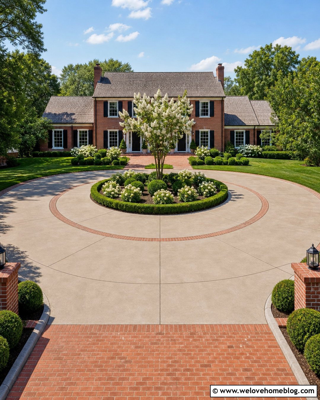 Impervious Circular Concrete And Brick Driveway - 20 Impervious Driveway Ideas