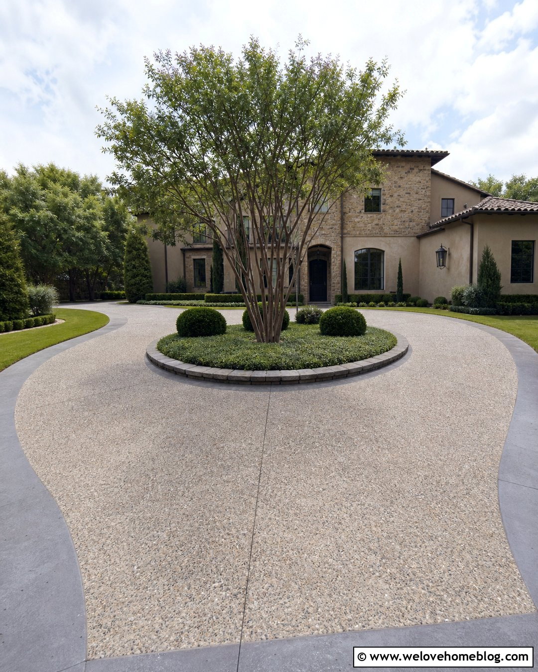 Impervious Exposed Aggregate Circular Driveway - 20 Impervious Driveway Ideas