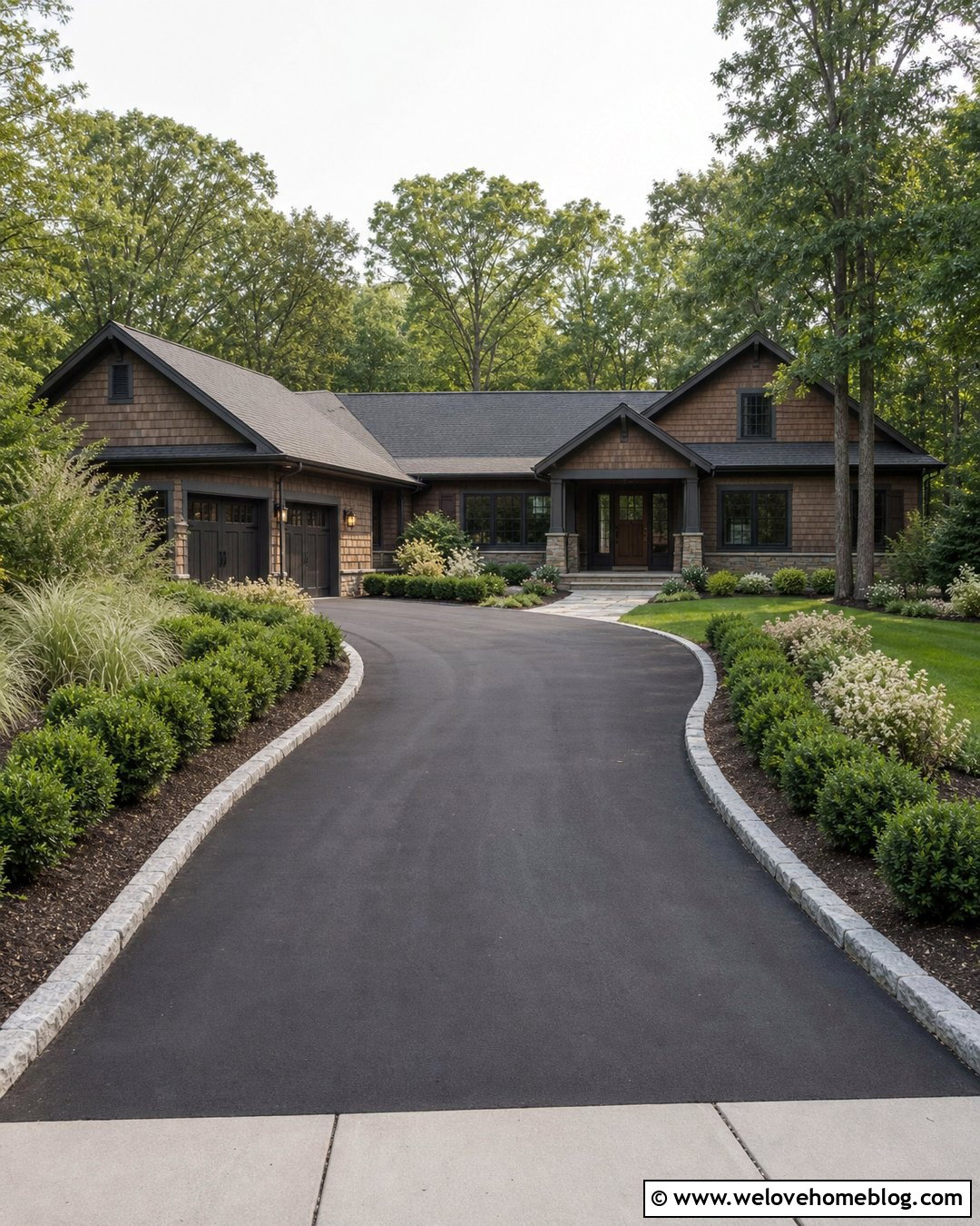 Inkberry Holly Along an Asphalt Driveway - 20 shrubs to line driveway ideas