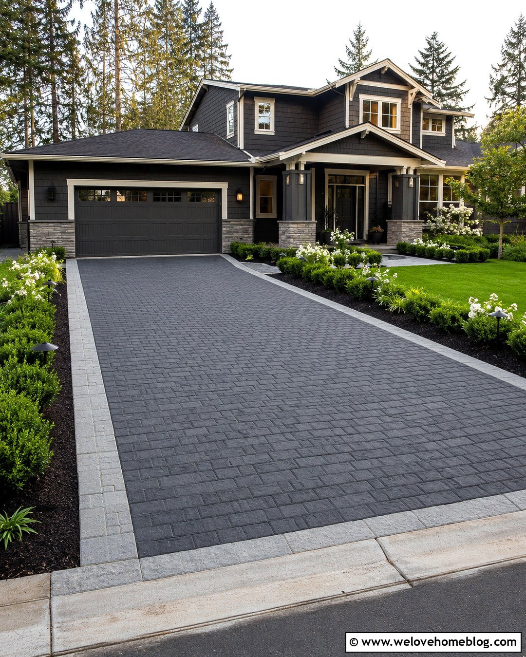 Inkberry Holly Beside a Paver Driveway - 20 plants next to driveway ideas