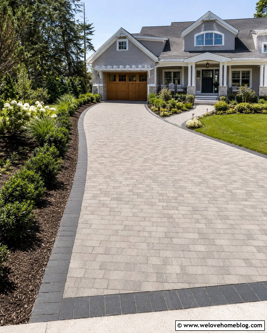 Inkberry Holly Shrubs Along A Paver Driveway - 20 shrubs along driveway ideas