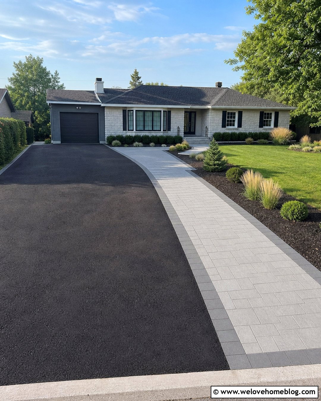 Interlock Driveway Extension Beside Asphalt - 20 Interlock Driveway Extension Ideas