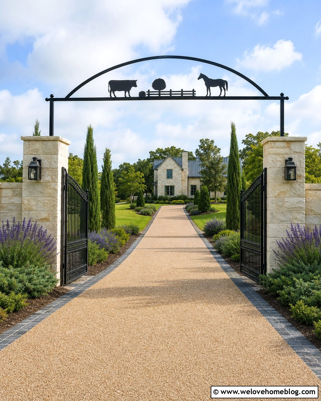 Iron Farm Sign With Stone Gate Posts - 25 farm signs entrance driveways rustic ideas