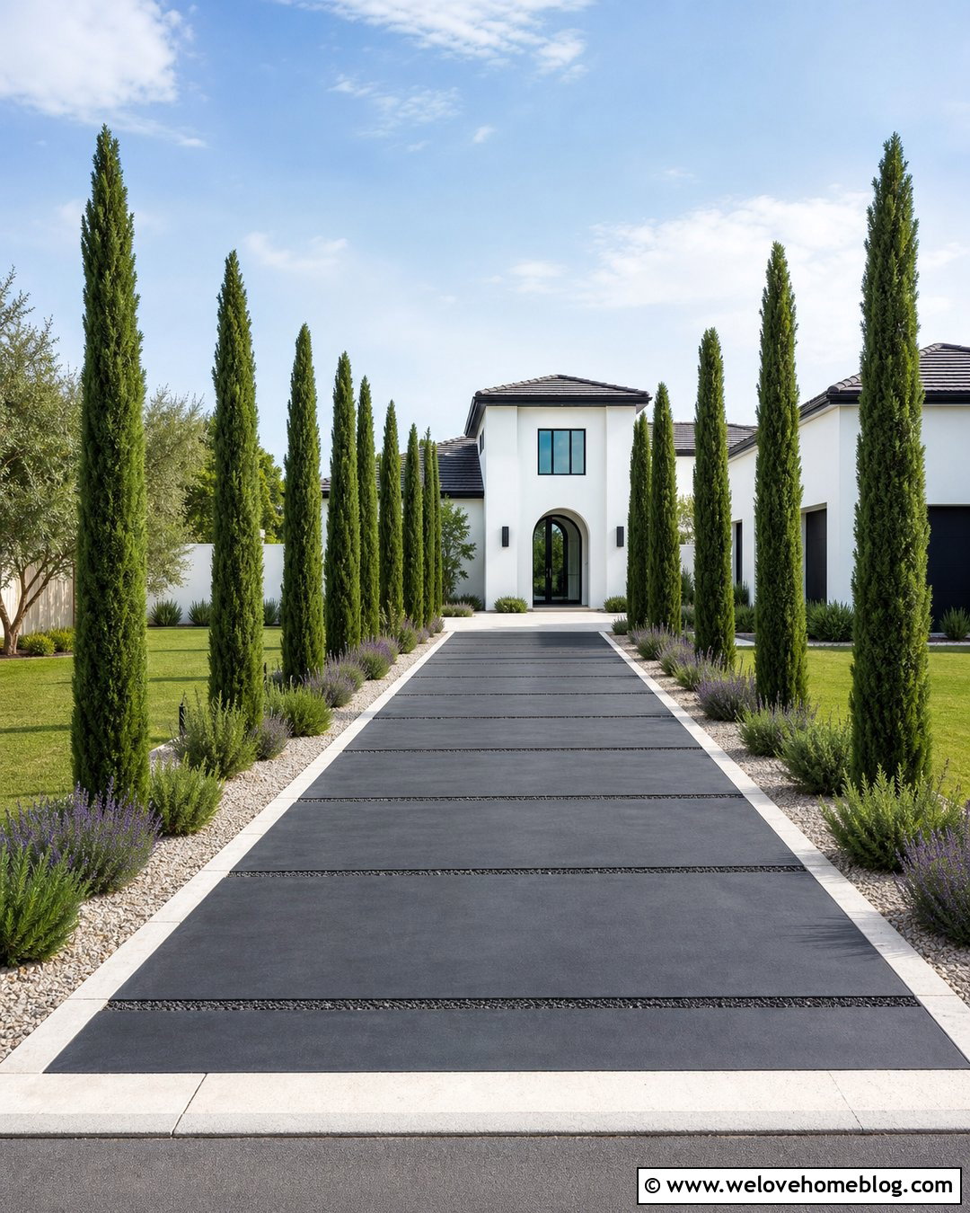 Italian Cypress Tree Lined Modern Driveway - 25 trees lining driveway ideas