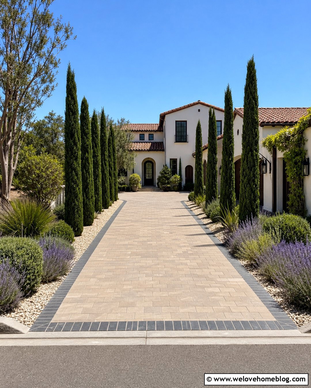 Italian Cypress Tree Lined Paver Driveway - 25 Long Tree Lined Driveway Ideas