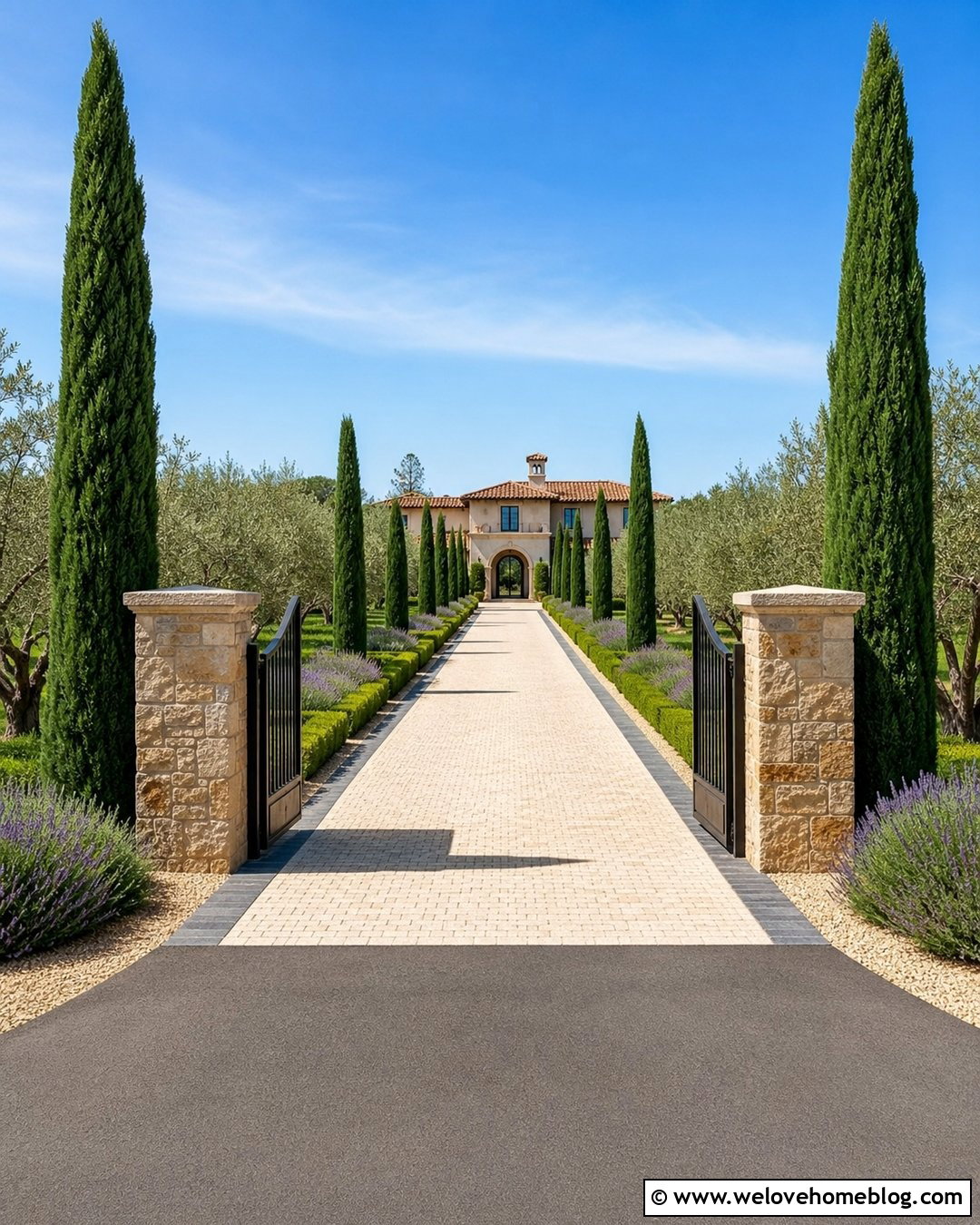 Italian Cypress Trees At A Driveway Entrance - 30 driveway trees ideas