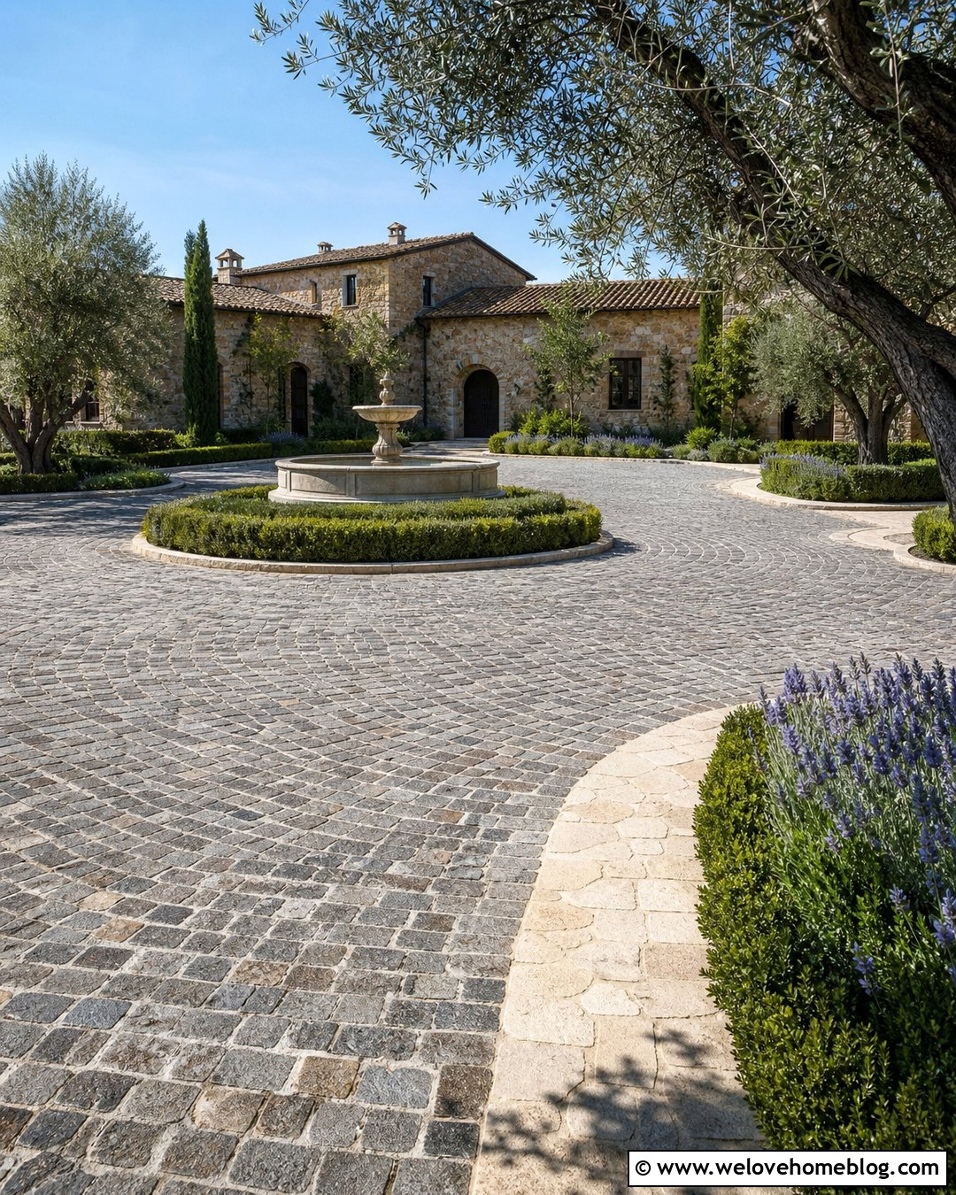 Italian Villa Circular Cobblestone Driveway - 20 Italian Villa Driveway Ideas