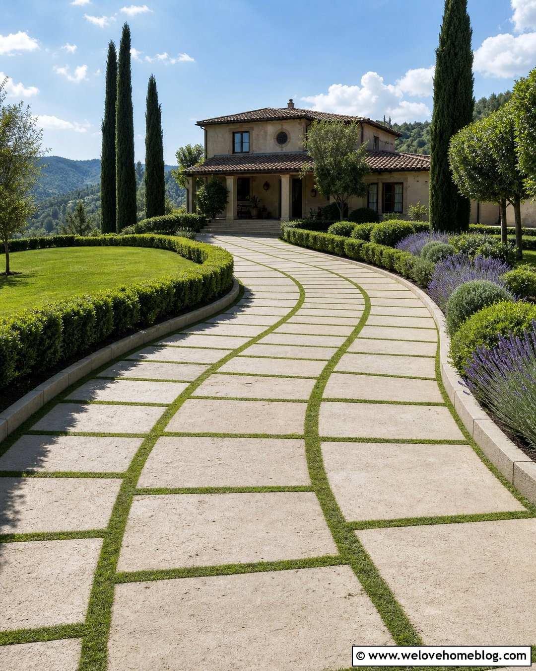 Italian Villa Grass Joint Paver Driveway - 20 Italian Villa Driveway Ideas